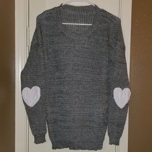 Oversized Knit Sweater w Heart Elbow Pads